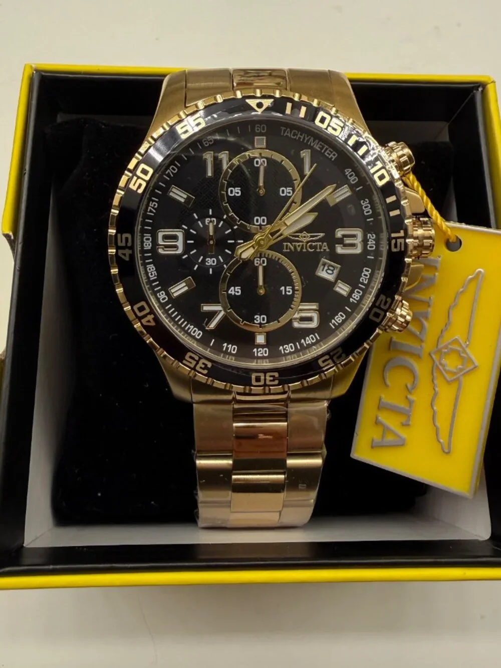 $299 Invicta Mens Specialty Mach Gala Gold Black 48mm Quartz Watch 69816 NIB